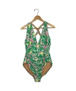 J Crew Swimsuit Womens Large Green Pink Floral Tropical 1 Piece Racerbac... - $40.60 CAD