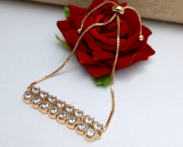 Bollywood Style Indien 18K Plaqué or Rose Réglable Perle Zircone Ad Bracelet Set - £11.58 GBP