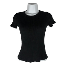 Zara Women&#39;s Black Ribbed Short Sleeved Crew Neck T-Shirt Size Small - £21.34 GBP