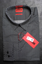 HUGO BOSS Homme Ermo Slim Décontracté Noir Pointillé Coton Extensible Ch... - $59.39