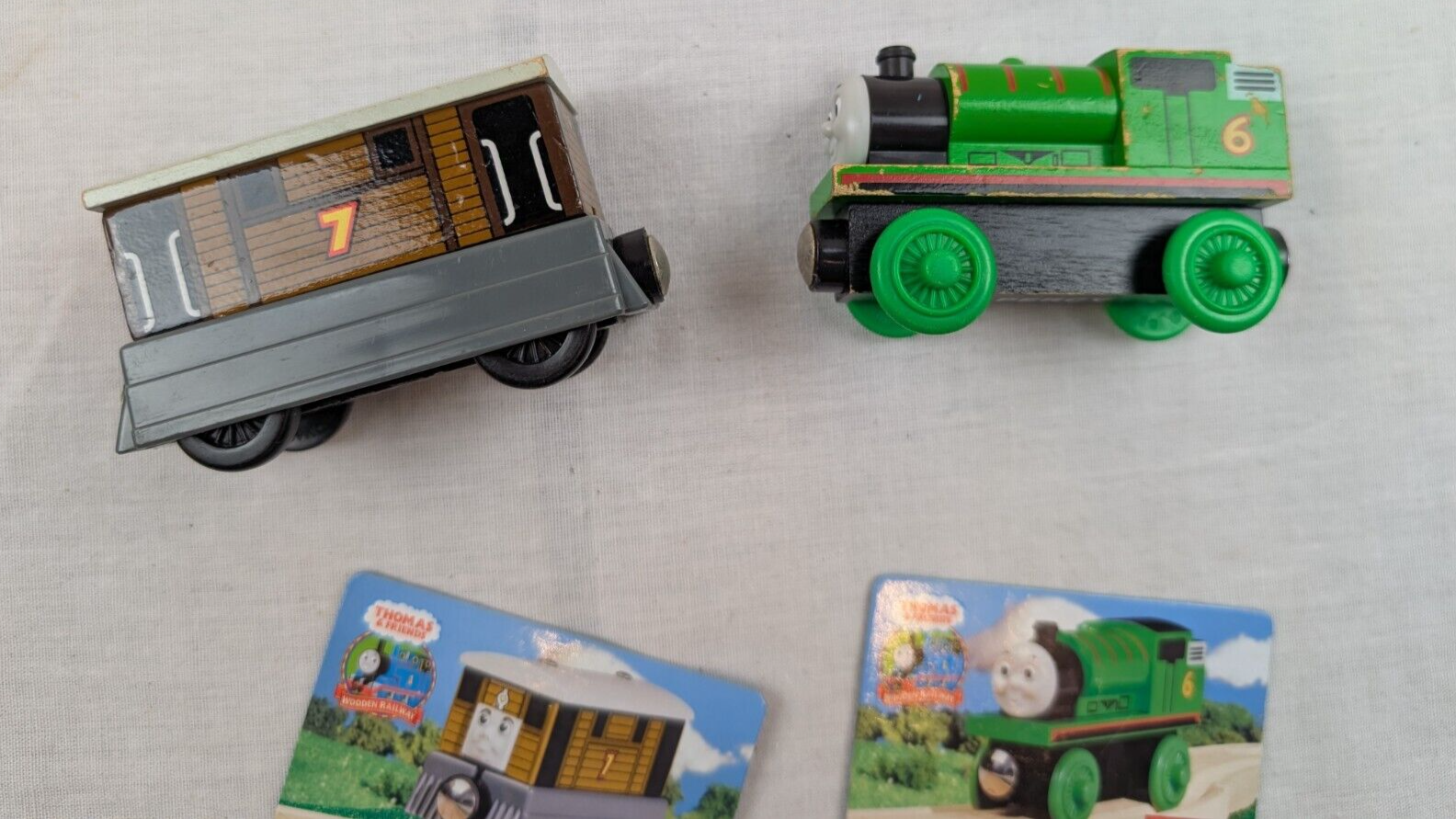 Thomas the Train TOBY Tram Car Wooden Railway Tank Engine + PERCY 2003 w/ cards Item image 3