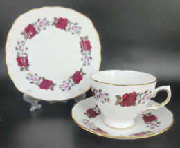 Vintage Royal Vale Tea Cup, Saucer and Desert Plate Set Red Rose #7975 - $19.90
