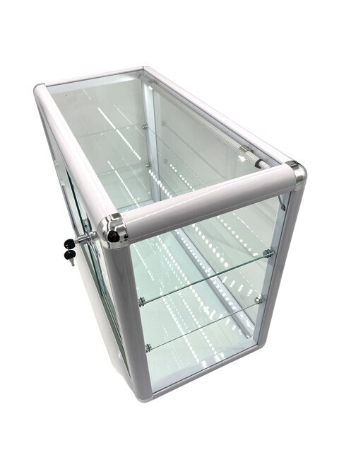 Elegant White Aluminum Display Table Top Tempered Glass Showcase with LED Lights Item image 2