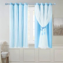 Sofjagetq Short Blackout Curtains With Voile Sheer Drapes, Double Layered, 2 Pcs - £40.75 GBP