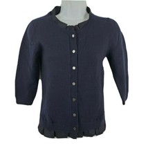 Calvin Klein 100% Wool Ruffle Trim Sweater Snap Button Womens Size S Blue - £16.78 GBP