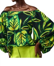 Joseph Ribkoff leaf printed georgette off-the-shoulder top in Black/Multi - - $118.80