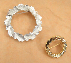 Gerrys Silver Tone Leaf Wreath Pin and Gold Tone Round Brooch Lot of 2 - £6.64 GBP