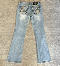 Miss Me Jeans Womens 28 Distressed Fleur de Lis Rhinestone Pockets Boot Cut - £23.26 GBP