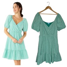 Draper James RSVP Dress Womens XL Gingham Surplice Bubble Sleeve Peplum Green - $44.54