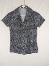 Vintage In Charge Leopard Print Button Up Shirt Blouse Top Medium - $14.01