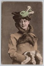 Victorian Women Fashion Fancy Fur Collar Coat Hat Hand Warmer Postcard G28 - £10.14 GBP