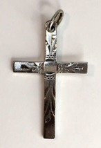 Vintage Dainty Sterling Silver Etched Cross Charm Pendant Approx 1&quot; Religious - $15.00