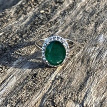 Emerald 925 Silver Sterling Oval Lab Created Green Emerald Ring Handmade Ring - £61.24 GBP