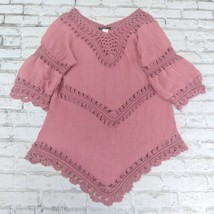 Vivid Importers of NY Top Women Small Pink 3/4 Sleeve Crochet Boho Tunic Western - £13.83 GBP