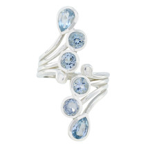 Blue Topaz 925 Solid Silver Ring Genuine Jewelry For Mother&#39;s Day Gift US - £18.69 GBP