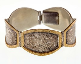 Vintage Mexico Argent Sterling &amp; Laiton Main Gravure Bracelet Lien 7.00 &quot; - $190.46