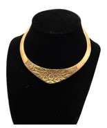 Vtg Brass or Gold Tone Torque Collar Statement Necklace Pressed Floral D... - $927.89 MXN