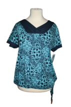 Women&#39;s Classic Elements XL Blue Floral V Neck Top Shirt Short Sleeves NEW - $18.00