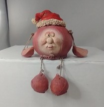 Anthropomorphic Onion Vegetable Shelf Sitter Figure Christmas Santa Hat Holiday - £9.07 GBP