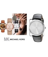 new + box women&#39;s MICHAEL KORS MK2483 KEMPTON Shiny Black Leather Bracel... - €86,53 EUR