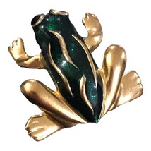 Gold Tone Green Enamel Black Eyes Frog Pin Brooch - £15.98 GBP