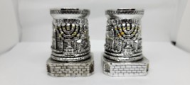 Two Vintage H. Karshi Silver Candle Holders JERUSALEM Sculpture Cityscape - $35.00