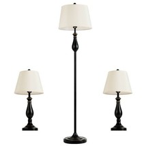 3 Pieces Brushed Nickel Lamp Set-Black - £96.61 GBP