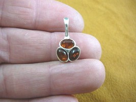 (P18-77) orange AMBER 3 oval stones Poland .925 Sterling SILVER PENDANT Jewelry - £17.11 GBP