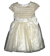 Nannette Kids Toddler Ivory Dress with Toole Overlay Gold Glitter Detail... - $22.50