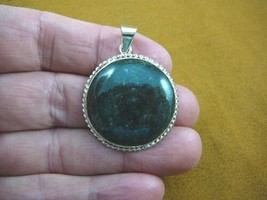 (J-198) Green Moss Agate gemstone gem circle stone .925 Sterling silver PENDANT - £23.26 GBP