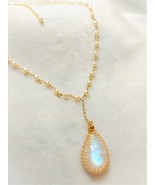 Handmade gold filled wire crochet moonstone pearl necklace Xmas valentin... - $168.00