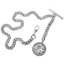 Silver Plated Pocket Watch Albert Vest Chain Coin Fob T Bar Albert Swivel Clasp - $17.99