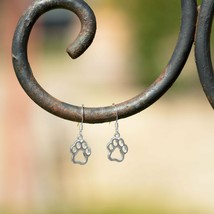 925 Sterling Silver Drops with Cut Out Paw Print 22 mm Long Wire Hook Earrings - £48.40 GBP