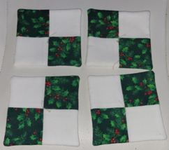 Set of 4 Christmas Holly Fabric Coasters Quilt Design Room Decorator Qui... - £11.58 GBP