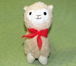 8&quot; Hug &amp; Luv Alpaca Llama Shiny Tan Plush Stuffed Baby Animal Chubby Toy Red Bow - £7.39 GBP