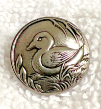 Vintage Silvertone Metal Button w Raised Duck in Grass Design 7/8" - $6.44