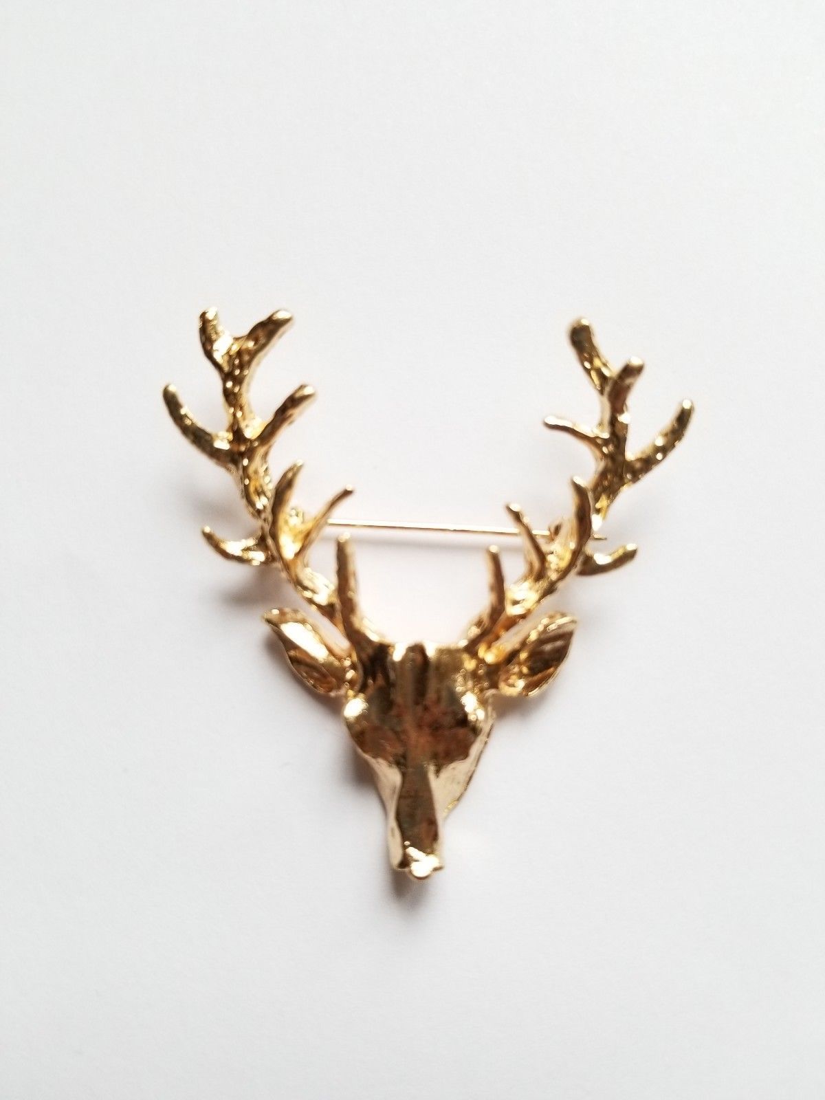 Primary image for Unisex Animal Christmas Xmas Popular Cute Gold Deer Antlers Head Pin Brooche B3