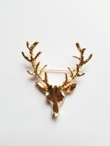 Unisex Animal Christmas Xmas Popular Cute Gold Deer Antlers Head Pin Bro... - $16.12