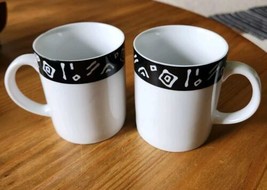 Pier 1 Monno-Bangladesh Design Black and White Coffee Mugs / Cups Set Of 2   - £14.36 GBP