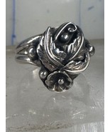 Navajo squash blossom ring leaves band size 7 sterling silver women - $1,281.74 MXN