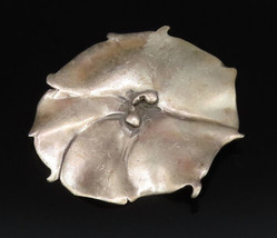 DESIGNER 925 Silver - Vintage Minimalist Flat Flower Brooch Pin - BP9982 - $135.30