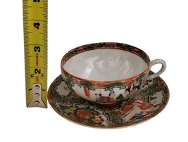 19th C. Antique Chinese Famille Rose Medallion Tea Cup and Scalloped Rim Saucer - £26.12 GBP