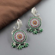 Fish style traditional 925 Sterling Silver Multicolor Kundan Earrings - $71.72