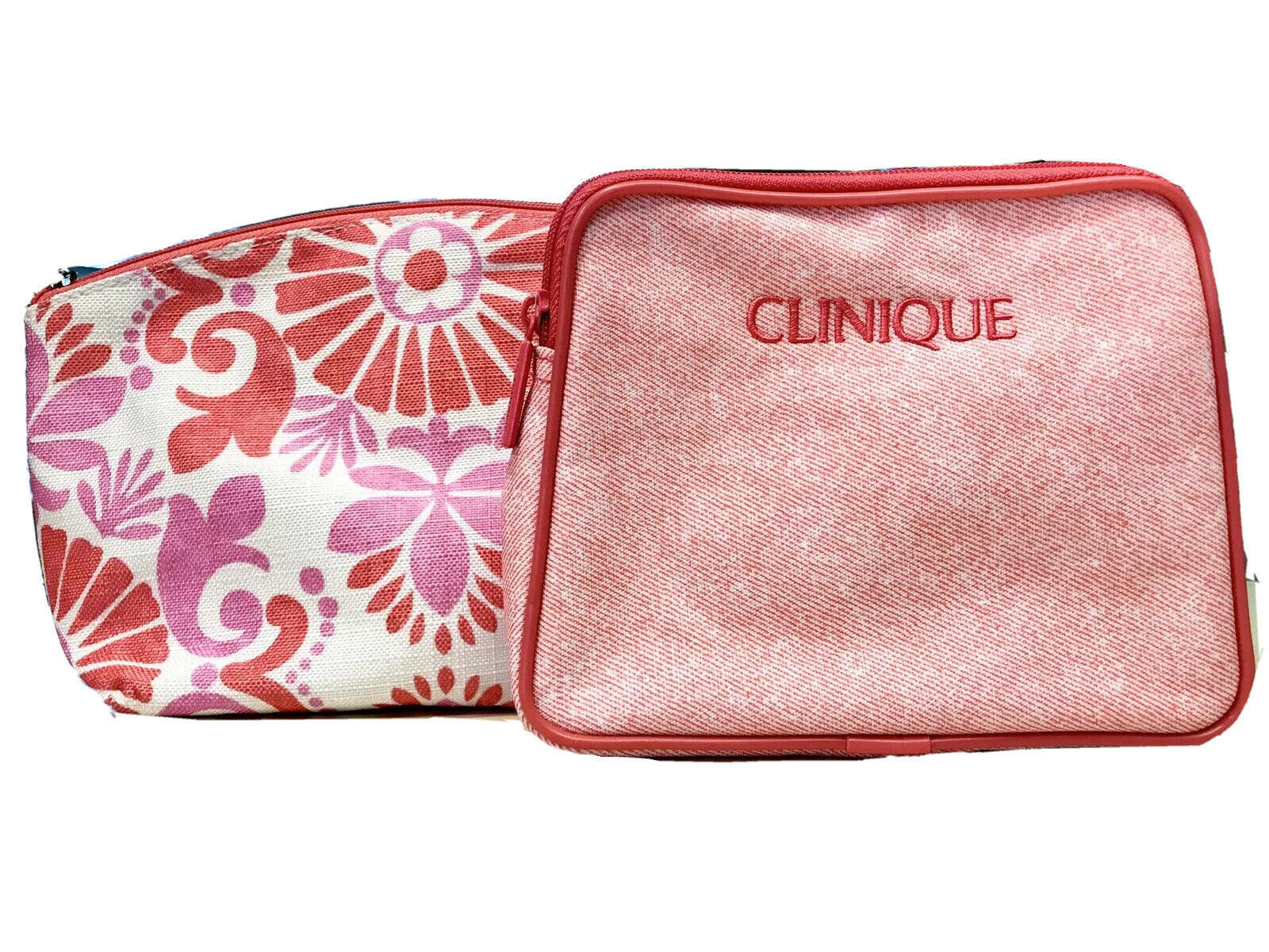 2 Clinique Vintage 1990’s Cosmetic Bags Pouches Pink Fleur-De-Lis Print & Rose - £8.59 GBP