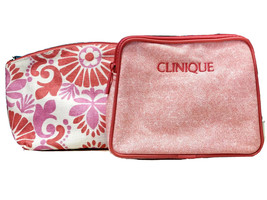 2 Clinique Vintage 1990’s Cosmetic Bags Pouches Pink Fleur-De-Lis Print ... - £8.62 GBP