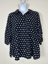 Susan Graver Womens Plus Size 2X Blue Polka Dot Button Up Shirt 3/4 Sleeve - £14.18 GBP
