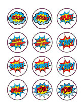 Superhero words pop edible party cupcake toppers decoration frosting  12... - £7.98 GBP