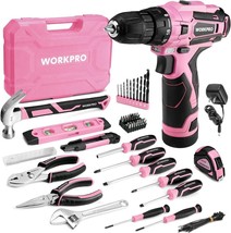 WORKPRO Pink Tool Set with Power Drill, 108PCS Portable Ladies Pink Drill Kit - £109.30 GBP