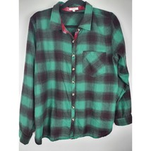 Maurices Button Front Top XL Womens Green Black Plaid Long Sleeve Pocket... - $16.49