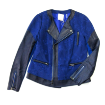 NWT Rebecca Taylor Quilted Floral Moto Jacket in Midnight Leather Trim 2 $775 - £94.88 GBP